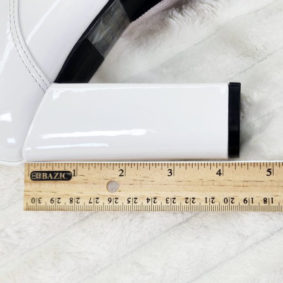 Bright White Patent Lug Sole Studded Strap Ankle Boots Temptress - Picture 11 of 12